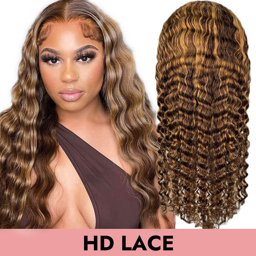 Deep wave HD lace wig deepwave 5x5 13x4 13x6 closure wig lace front full frontal wig 150% 200% #4/27 Highlight human virgin hair COMELYHAIRS™