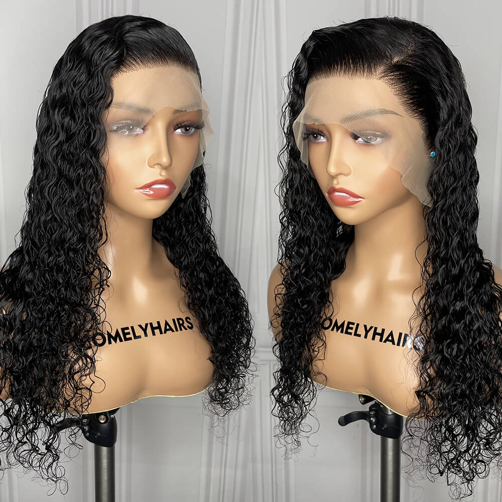 Water wave transparent lace full frontal lace front natural black 13x4 13x6 human virgin hair wigs waterwave 150% 200% COMELYHAIRS™