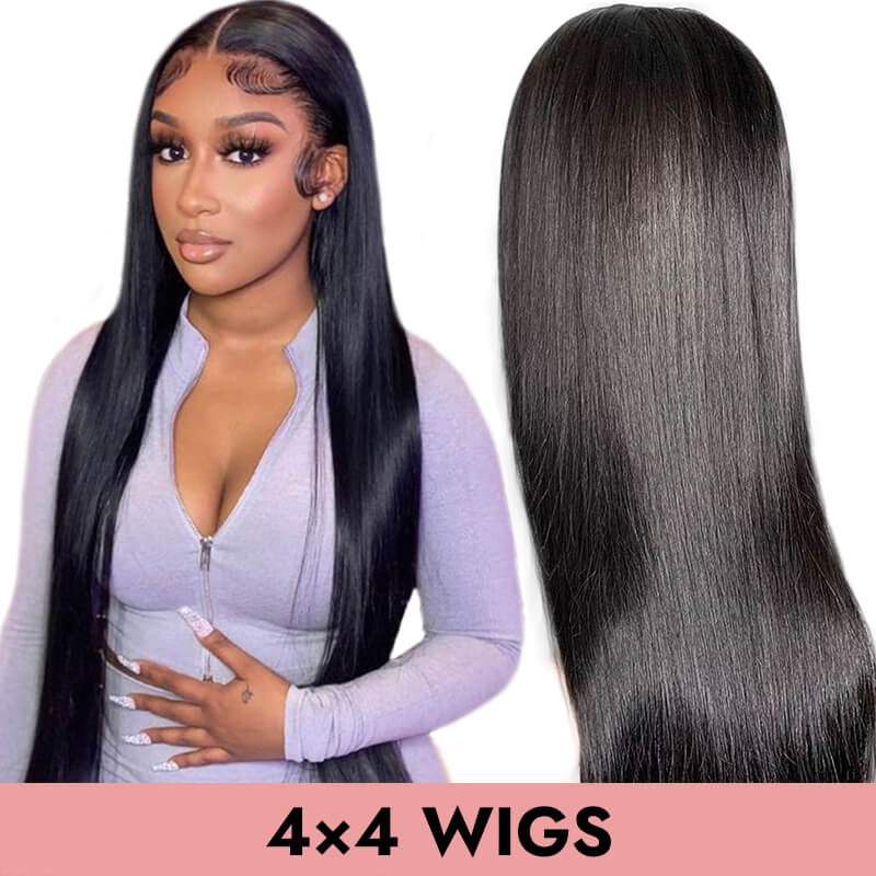 Straight 4x4 closure wig HD lace Transparent lace natural color 150%  200% human virgin hair COMELYHAIRS™