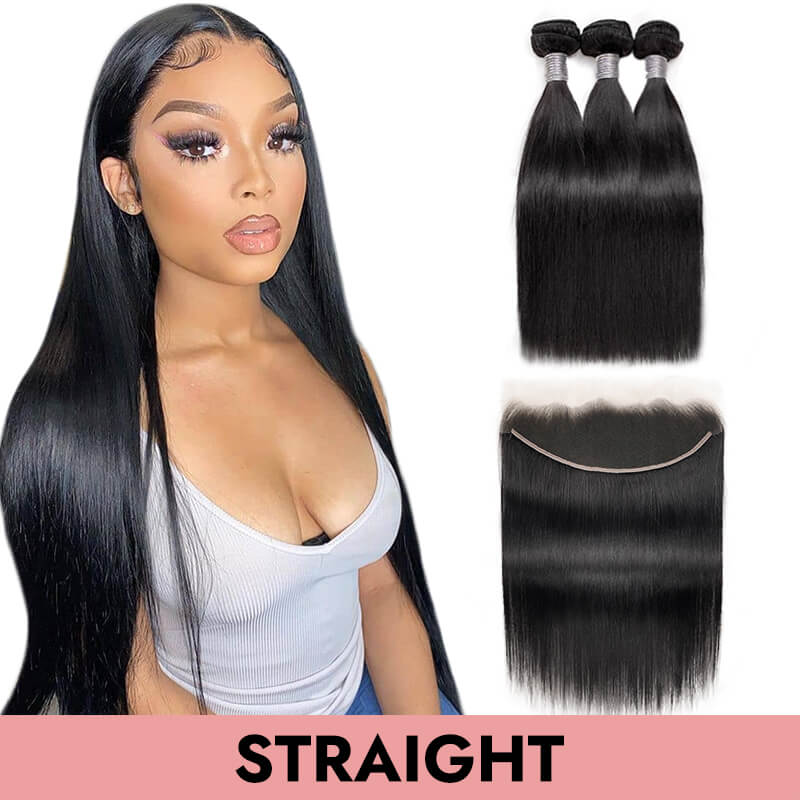 3Pcs Straight Hair Bundles Deals With 13x4/13x6 Frontal HD Transparent Lace 100% Human Virgin Brazilian Hair Weaves COMELYHAIRS®