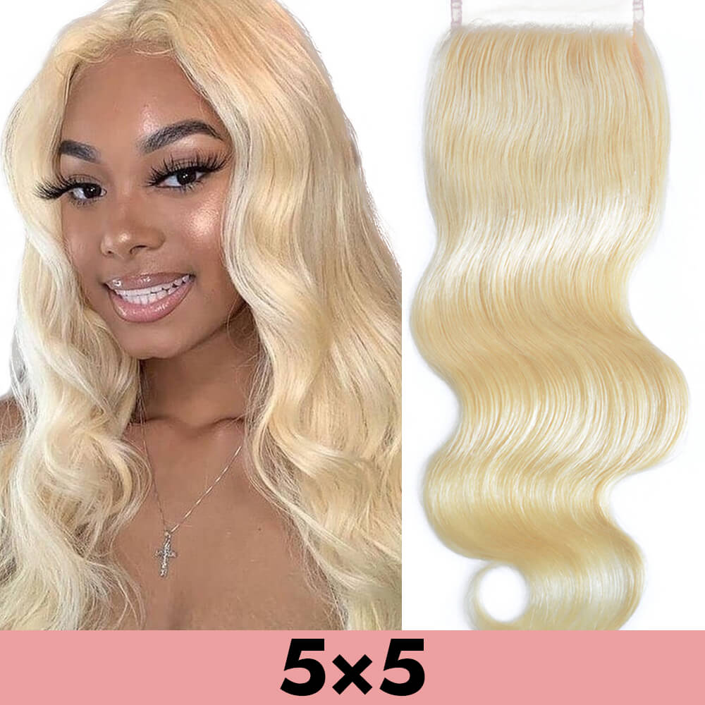 613 blonde 5x5 closure transparent lace human virgin hair straight bodywave COMELYHAIRS™