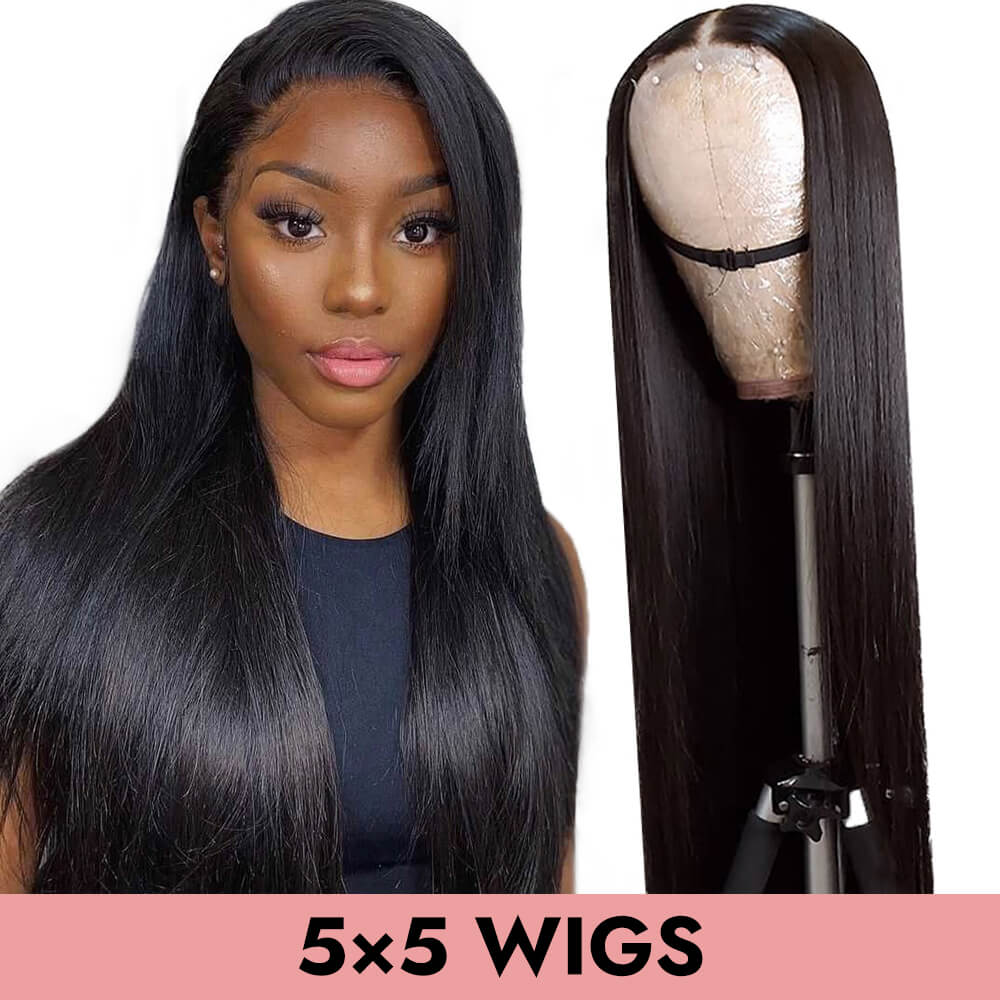 Straight 5x5 closure wig HD lace Transparent lace natural color 150% 200% human virgin hair COMELYHAIRS™