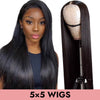 Load image into Gallery viewer, Straight 5x5 closure wig HD lace Transparent lace natural color 150% 200% human virgin hair COMELYHAIRS™