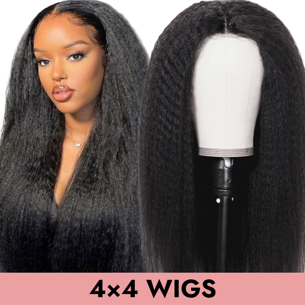 Kinky straight 4x4 closure wig HD lace Transparent lace natural color 150%  200% human virgin hair COMELYHAIRS™