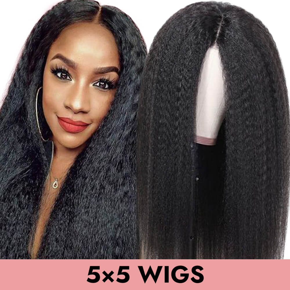 Kinky straight 5x5 closure wig HD lace Transparent lace natural color 150% 200% human virgin hair COMELYHAIRS™
