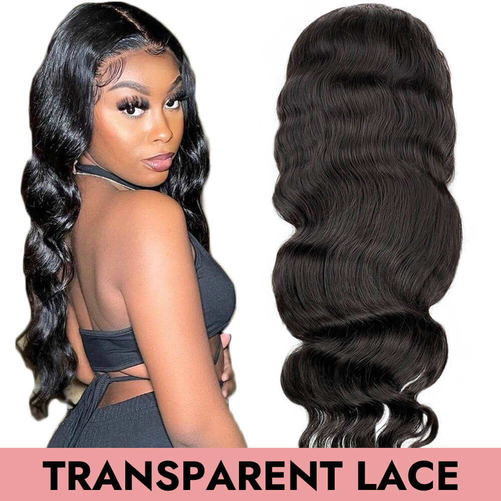 Body wave transparent lace full frontal lace front natural black 13x4 13x6 human virgin hair wigs 150% 200% COMELYHAIRS™