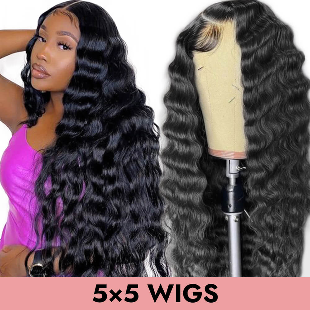 Deep wave 5x5 closure wig deepwave HD lace Transparent lace natural color 180% 250% human virgin hair COMELYHAIRS™
