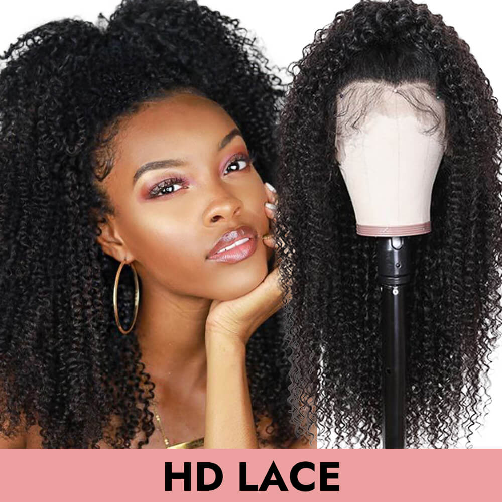 Kinky curl HD full frontal lace front 13x4 13x6 human virgin hair wigs 180% 250% COMELYHAIRS™