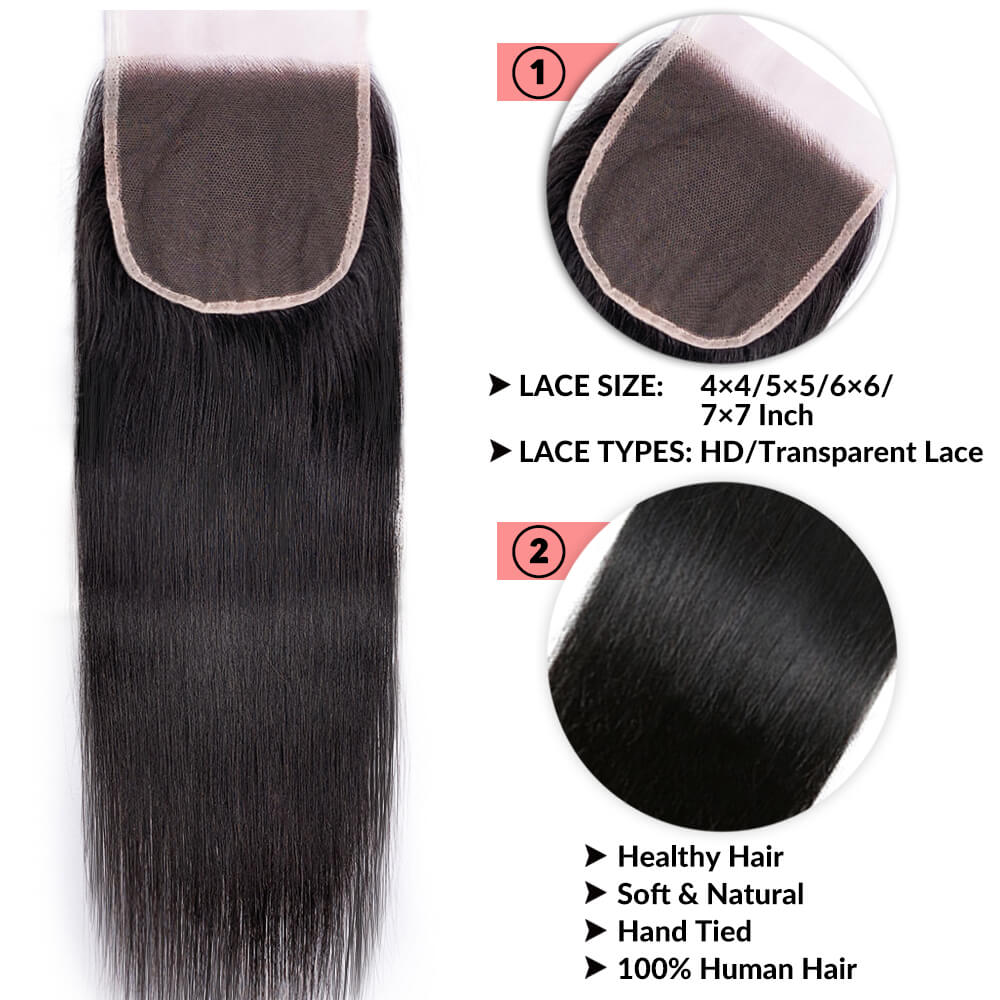 6x6 closure HD lace transparent lace human virgin hair natural black straight bodywave deepcurl deepwave Kinky COMELYHAIRS™