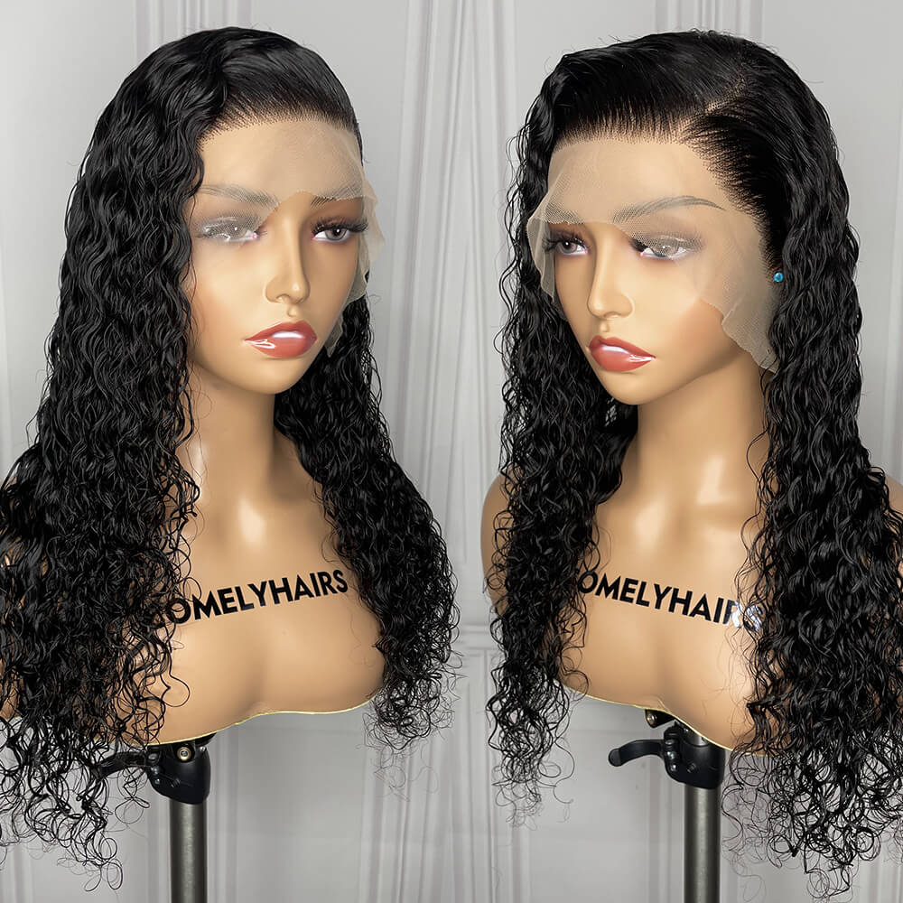 Water wave transparent lace full frontal lace front natural black 13x4 13x6 human virgin hair wigs waterwave 180% 250% COMELYHAIRS™