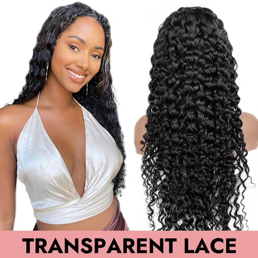 Deep curl transparent lace full frontal lace front natural black 13x4 13x6 human virgin hair wigs deepcurl 180% 250% COMELYHAIRS™