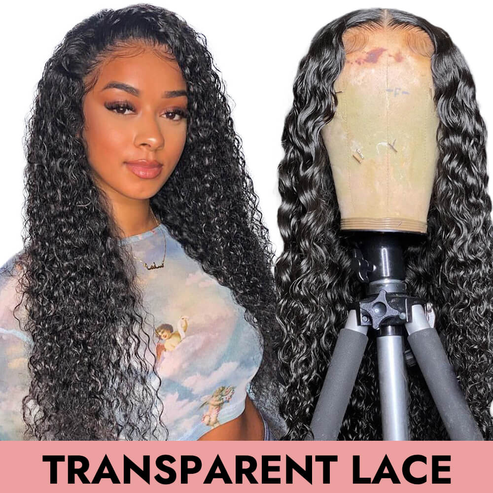 Water wave transparent lace full frontal lace front natural black 13x4 13x6 human virgin hair wigs waterwave 180% 250% COMELYHAIRS™