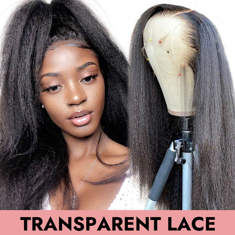 Kinky straight transparent lace full frontal lace front natural black 13x4 13x6 human virgin hair wigs 150% 200% COMELYHAIRS™